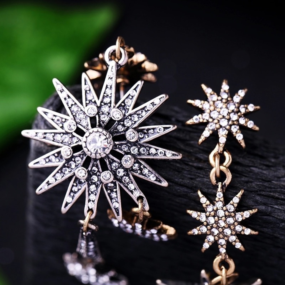Gold and Silver Rhinestone Mismatched Earrings - Picture 4 of 8